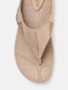 Anouk Women Beige Stone Embellished Open Toe Flats
