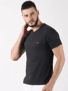 Force NXT Men Charcoal Henley Neck T-shirt