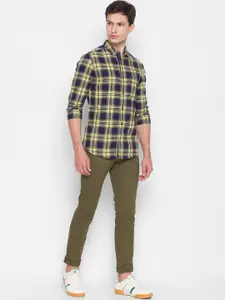 SPYKAR Men Yellow Slim Fit Opaque Checked Pure Cotton Casual Shirt