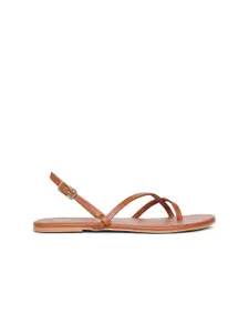 20Dresses Women Tan Open Toe Flats With Buckle