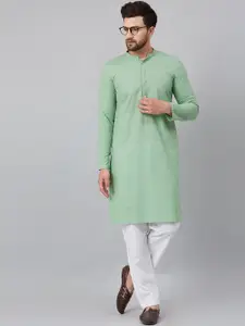 See Designs Men Green Thread Work Kurta