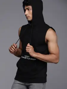 WROGN Men Black & White Printed Hooded Sweatshirt