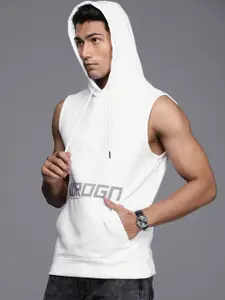 WROGN Men White Typographical Printed Hooded Sweatshirt
