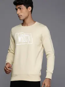 WROGN Men Beige Brand Logo Printed Sweatshirt