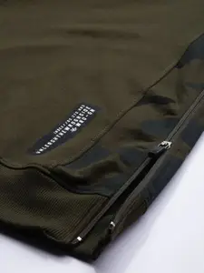 WROGN Men Olive Green Camouflage Printed Hooded Sweatshirt