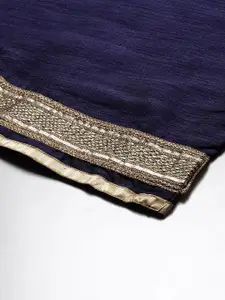 Studio Shringaar  Navy Blue & Golden Solid Lehenga Skirt with Zari Borders=