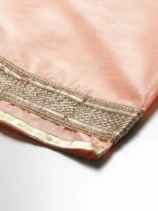 Studio Shringaar Peach & Golden Solid Lehenga Skirt with Zari Border
