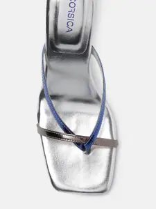 CORSICA Women Blue & Silver-Toned Open Toe Heels