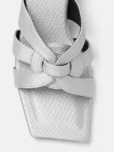 CORSICA Silver-Toned Textured Block Heels