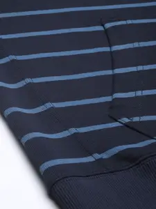 U.S. Polo Assn. U S Polo Assn Men Navy Blue Striped Hooded Pure Cotton Sweatshirt with Logo