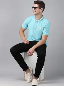 U.S. Polo Assn. U S Polo Assn Men Turquoise Blue Solid Polo Collar Slim Fit T-shirt
