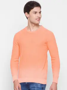 SPYKAR Men Peach-Coloured Pullover Pure Cotton Sweater
