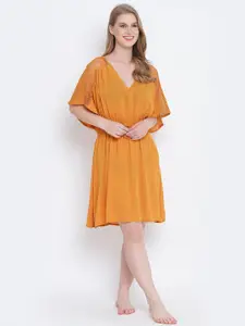 Oxolloxo Women Mustard Solid Kaftan Nightdress
