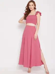 Berrylush Women Pink Smocked Two-Piece Co-ordinate Dress