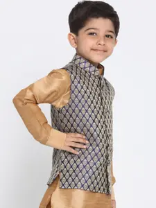 VASTRAMAY Boys Blue Woven Design Slim-Fit Nehru Jacket