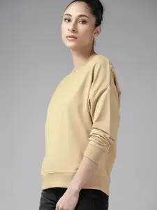 Roadster Women Beige Drop-Shoulder Sleeves Solid Sweatshirt