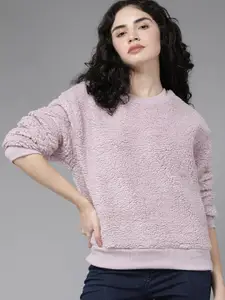 Roadster Women Lavender Faux Fur Sweatshirt