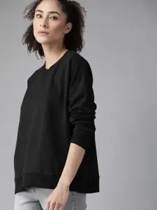 Roadster Women Black Pure Cotton Solid Sweatshirt