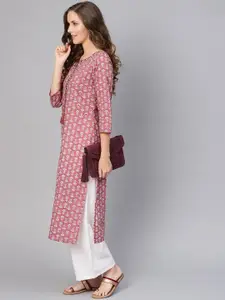 Varanga Women Pink & White Ethnic Motifs Printed Kurta