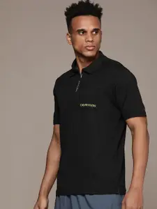 Calvin Klein Jeans Men Black Print Detail Polo Collar T-shirt