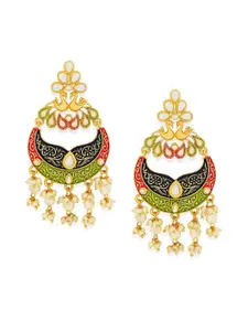 OOMPH Blue Green & Pink Meenakari Enamel with Kundan Chandbali Drop Earrings