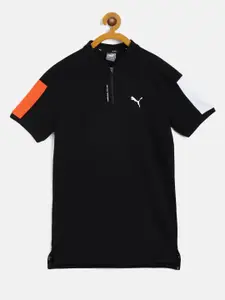 Puma Boys Black Solid One8 Virat Kohli Stylized Polo Pure Cotton T-shirt