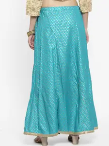 Clora Creation Women Turquoise Blue & Gold-Coloured Printed Flared Maxi Skirt