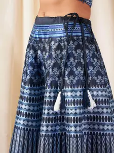 Shae by SASSAFRAS Women navy & White Printed Anarkali Skirt