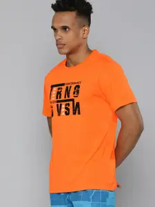 HRX By Hrithik Roshan Men Orange Rapid-Dry Typography Printed Training T-shirt