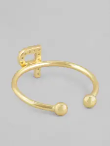 Carlton London Gold-Plated Letter P-Shaped Handcrafted CZ-Studded Adjustable Finger Ring