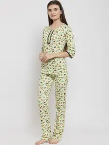 Claura Women Yellow & Brown Printed Night suit