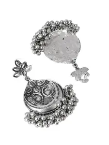 TEEJH Silver-Toned Oxidised Contemporary Drop Earrings