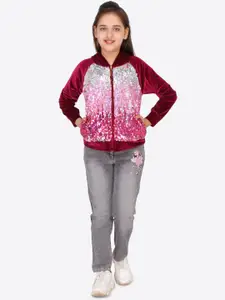 CUTECUMBER Girls Maroon Embellished Sweatshirt