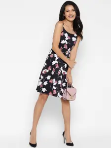 DEEBACO Black Floral Printed Dress