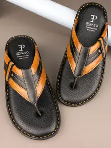 El Paso Men Black & Tan Colourblocked Faux Leather Casual Comfort Sandals