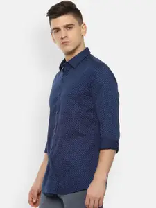 Louis Philippe Sport Men Navy Blue Slim Fit Opaque Printed Casual Shirt