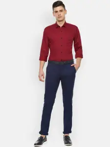 Louis Philippe Sport Men Red Slim Fit Opaque Micro Ditsy Printed Cotton Casual Shirt