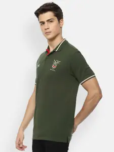 Louis Philippe Sport Men Olive Green Cotton Polo Collar Pure Cotton T-shirt
