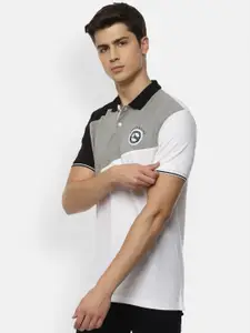Louis Philippe Sport Men White & Grey Colourblocked Polo Collar T-shirt