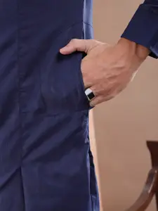 Freehand by The Indian Garage Co Men Navy Blue  White Kurta