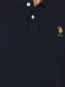 U.S. Polo Assn. U S Polo Assn Men Navy Blue Polo Collar Pure Cotton T-shirt