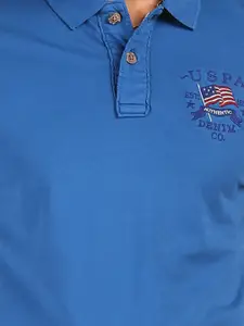 U.S. Polo Assn. Denim Co. Men Blue Polo Collar Pure Cotton T-shirt