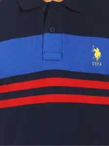 U.S. Polo Assn. U S Polo Assn Men Navy Blue Striped Polo Collar Pure Cotton T-shirt