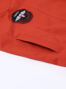 VOXATI Men Orange Denim Jacket with Patchwork