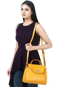 Toteteca Yellow PU Structured Satchel with Applique