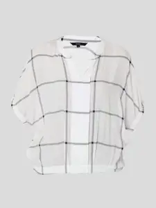 Vero Moda White Checked Mandarin Collar Regular Top