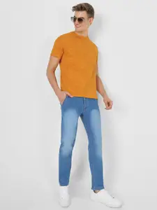 Urbano Fashion Men Mustard Yellow Floral Printed Tropical Slim Fit T-shirt