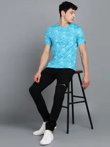 Urbano Fashion Men Turquoise Blue Printed Tropical Slim Fit T-shirt