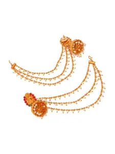 aadita Women Gold-Toned Classic Jhumkas Earrings With Layered Hair Chain