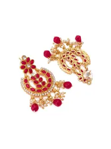 aadita Gold-Toned Circular Chandbalis Pearl Drop Earrings